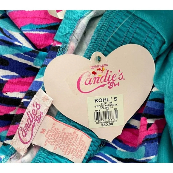 Candie's Girls M Teal-Pink Paint Splash Shirred Waist Beaded Strap Midi Sundress - Picture 6 of 6